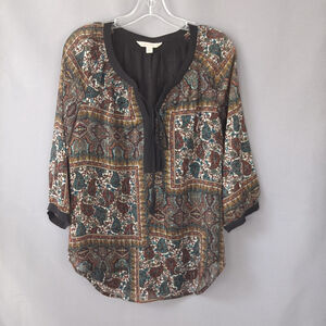 Laura Ashley Top Womens Medium Black Multi Tunic Peasant Boho Whimsigoth